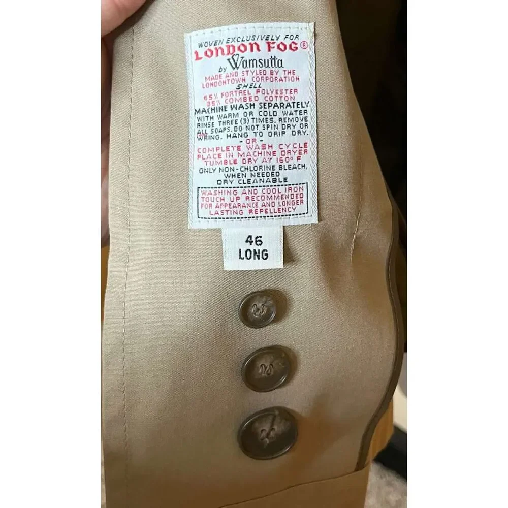 Vintage London Fog Trench Coat Mens 46 Long Beige Wamsutta Thinsulate Lined USA - Picture 4 of 8
